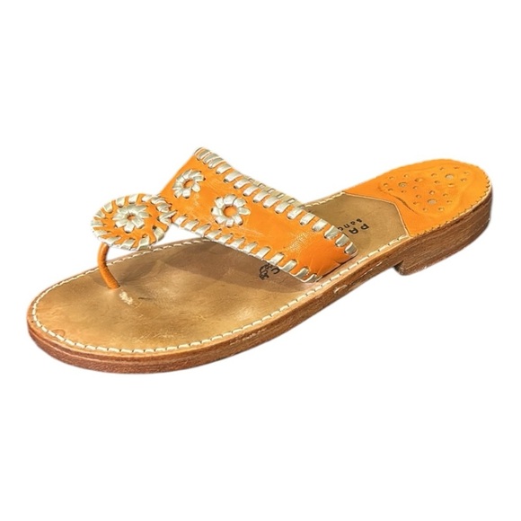 Palm Beach Sandals Shoes - Palm Beach Leather Flat Slide Sandals Orange Silver Size 7